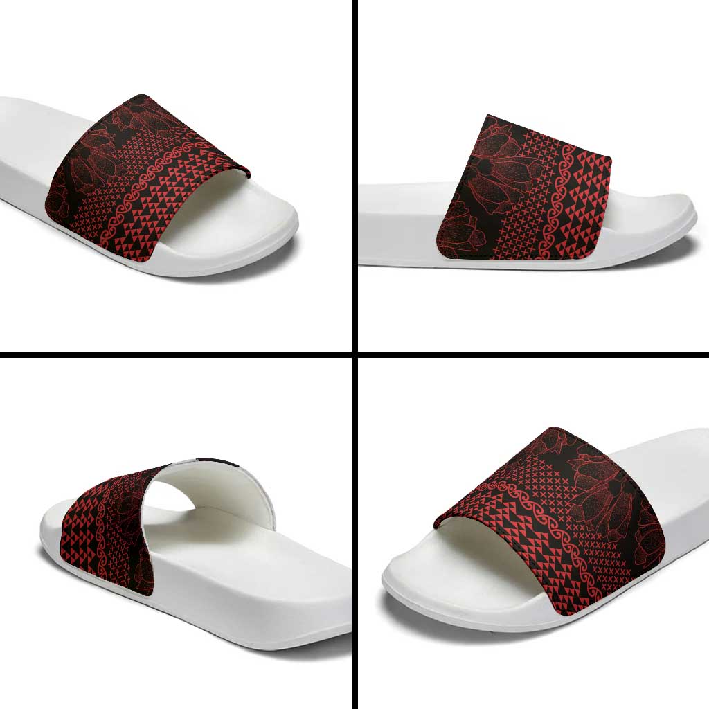 Red Taniko Kowhaiwhai Tukutuku Motif Slide Sandals - Polynesian Pride