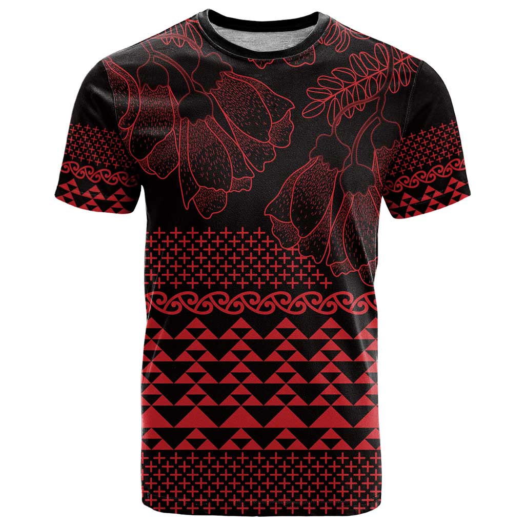 Red Taniko Kowhaiwhai Tukutuku Motif T Shirt