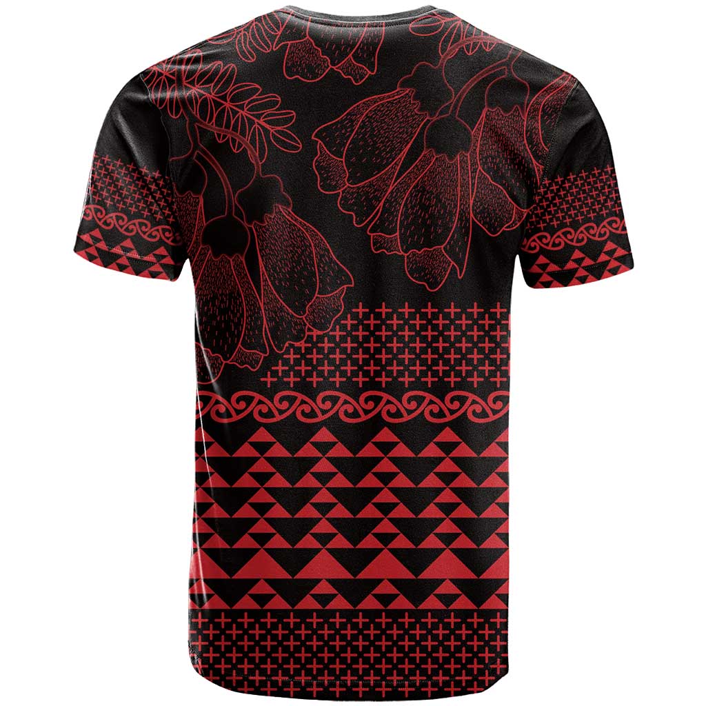 Red Taniko Kowhaiwhai Tukutuku Motif T Shirt