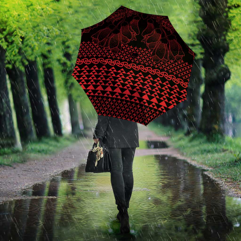 Red Taniko Kowhaiwhai Tukutuku Motif Umbrella - Polynesian Pride