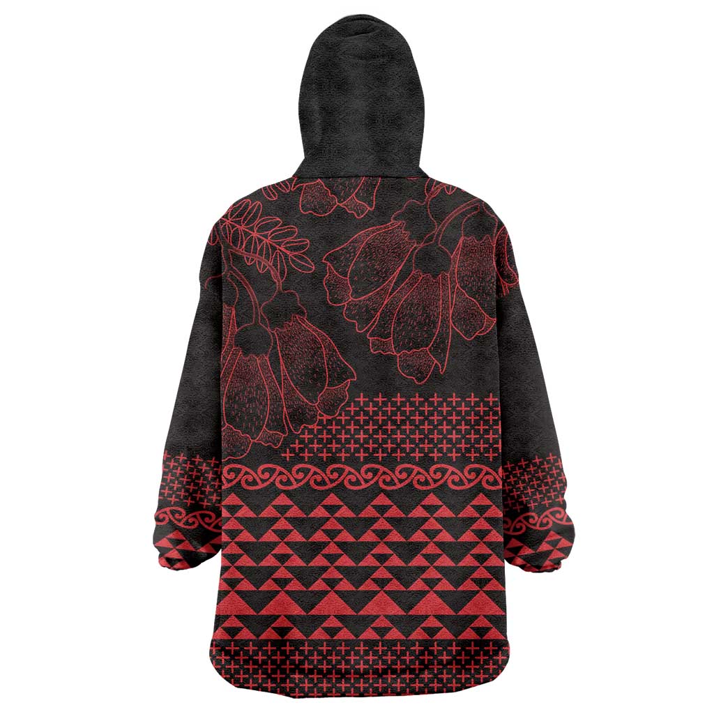 Red Taniko Kowhaiwhai Tukutuku Motif Wearable Blanket Hoodie