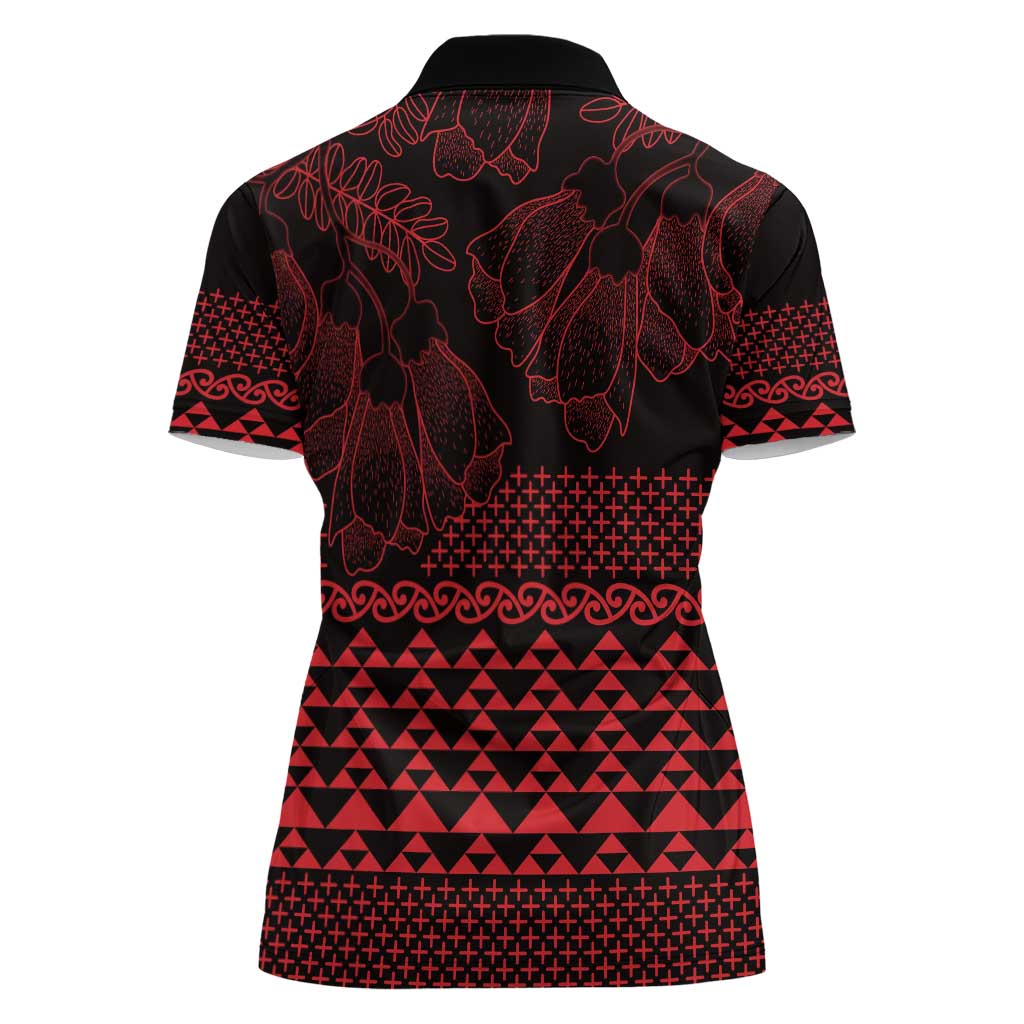 Red Taniko Kowhaiwhai Tukutuku Motif Women Polo Shirt