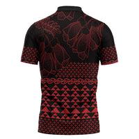 Red Taniko Kowhaiwhai Tukutuku Motif Zipper Polo Shirt - Polynesian Pride