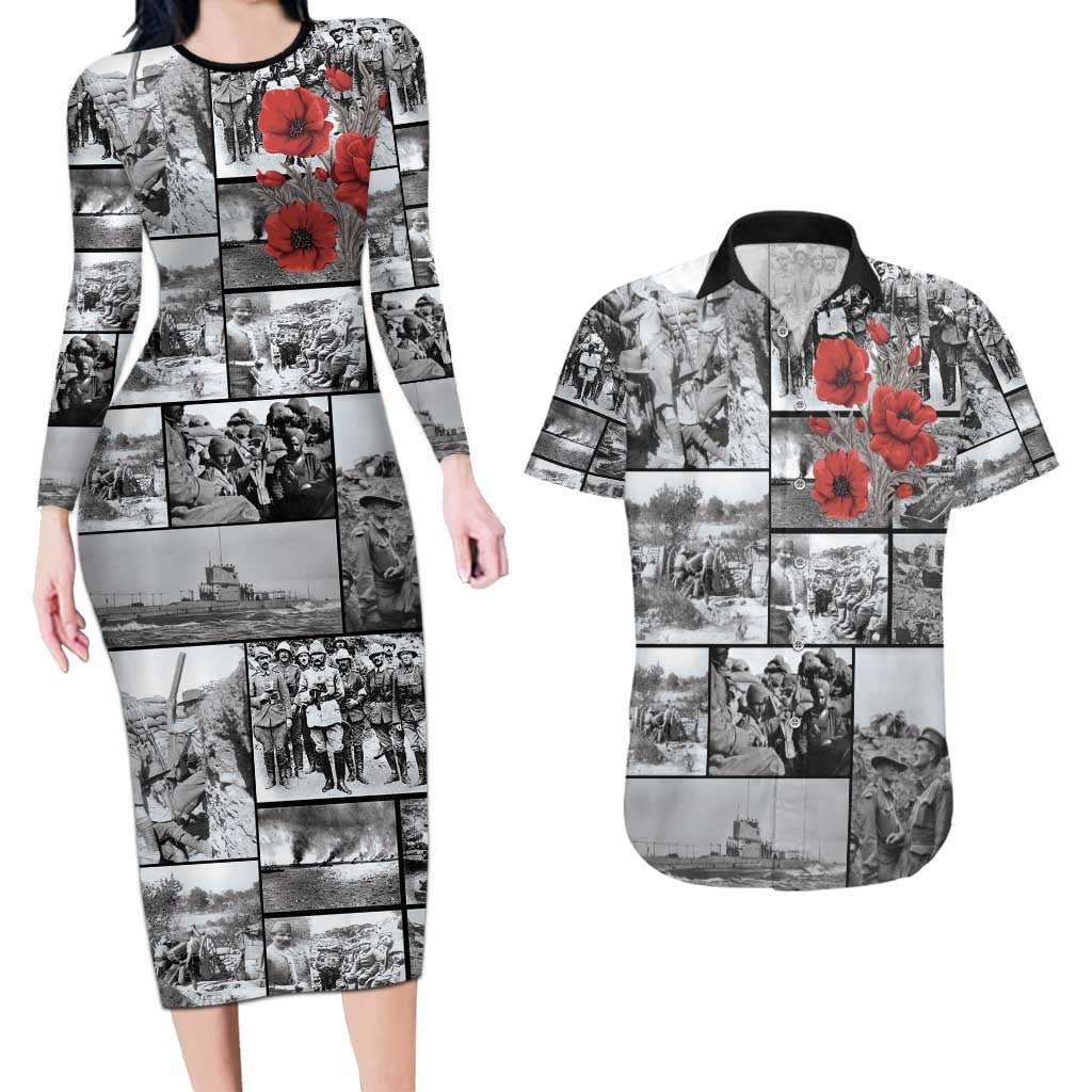 ANZAC Day Gallipoli Campaign Couples Matching Long Sleeve Bodycon Dress and Hawaiian Shirt To The End They Remain LT9 Black - Polynesian Pride