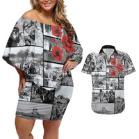 ANZAC Day Gallipoli Campaign Couples Matching Off Shoulder Short Dress and Hawaiian Shirt To The End They Remain LT9 Black - Polynesian Pride