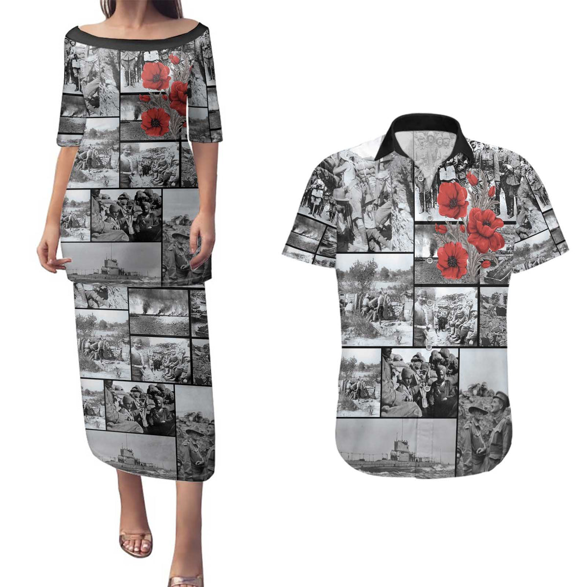 ANZAC Day Gallipoli Campaign Couples Matching Puletasi and Hawaiian Shirt To The End They Remain