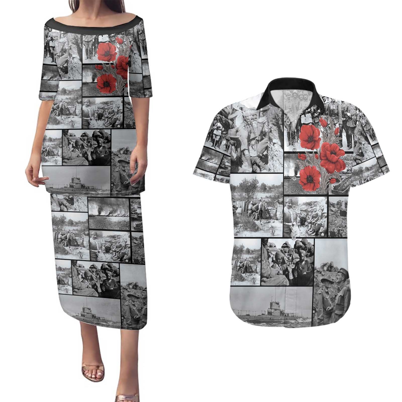 ANZAC Day Gallipoli Campaign Couples Matching Puletasi and Hawaiian Shirt To The End They Remain