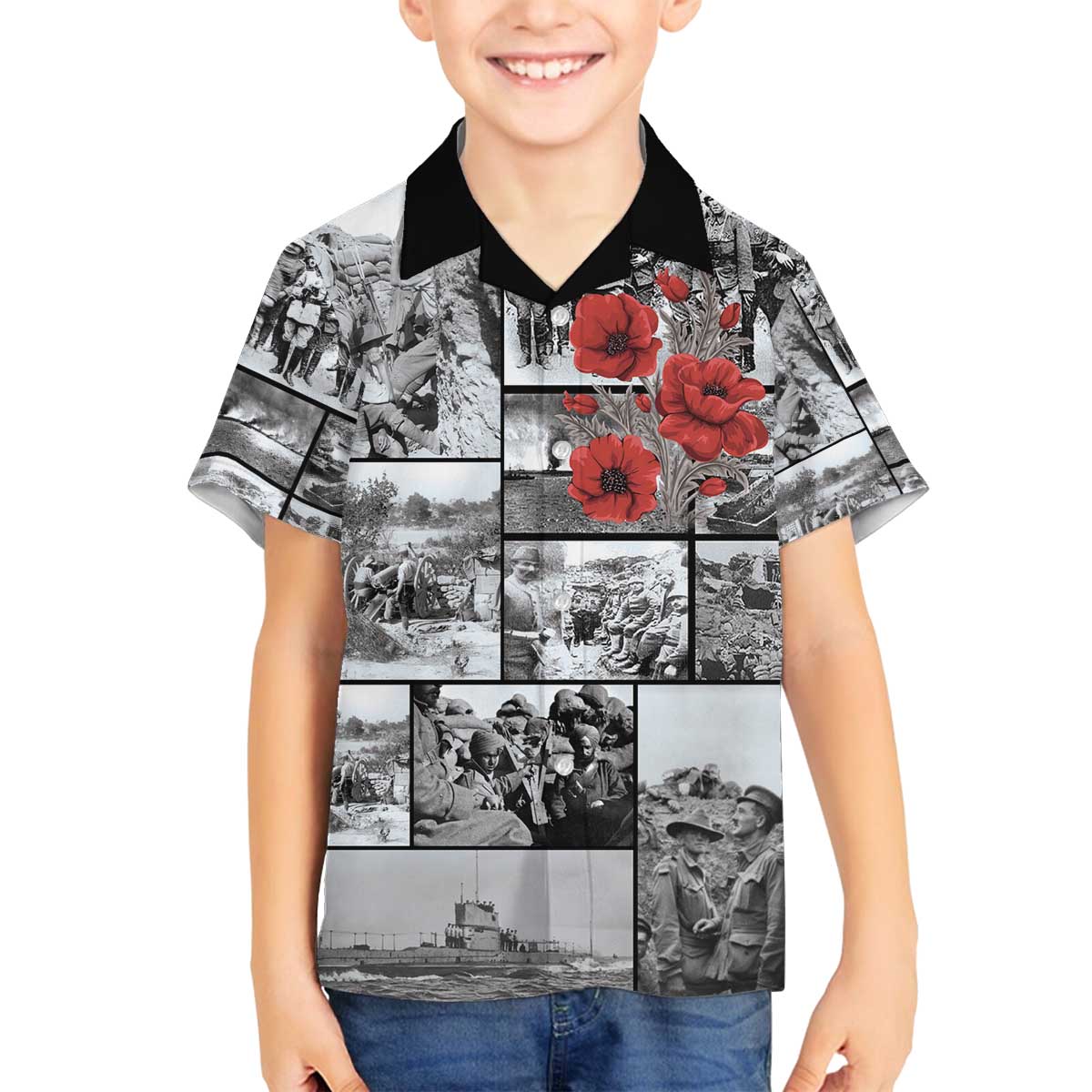 ANZAC Day Gallipoli Campaign Family Matching Off The Shoulder Long Sleeve Dress and Hawaiian Shirt To The End They Remain LT9 Son's Shirt Black - Polynesian Pride