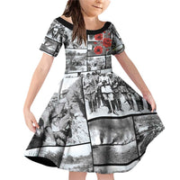 ANZAC Day Gallipoli Campaign Family Matching Off Shoulder Short Dress and Hawaiian Shirt To The End They Remain LT9 Daughter's Dress Black - Polynesian Pride