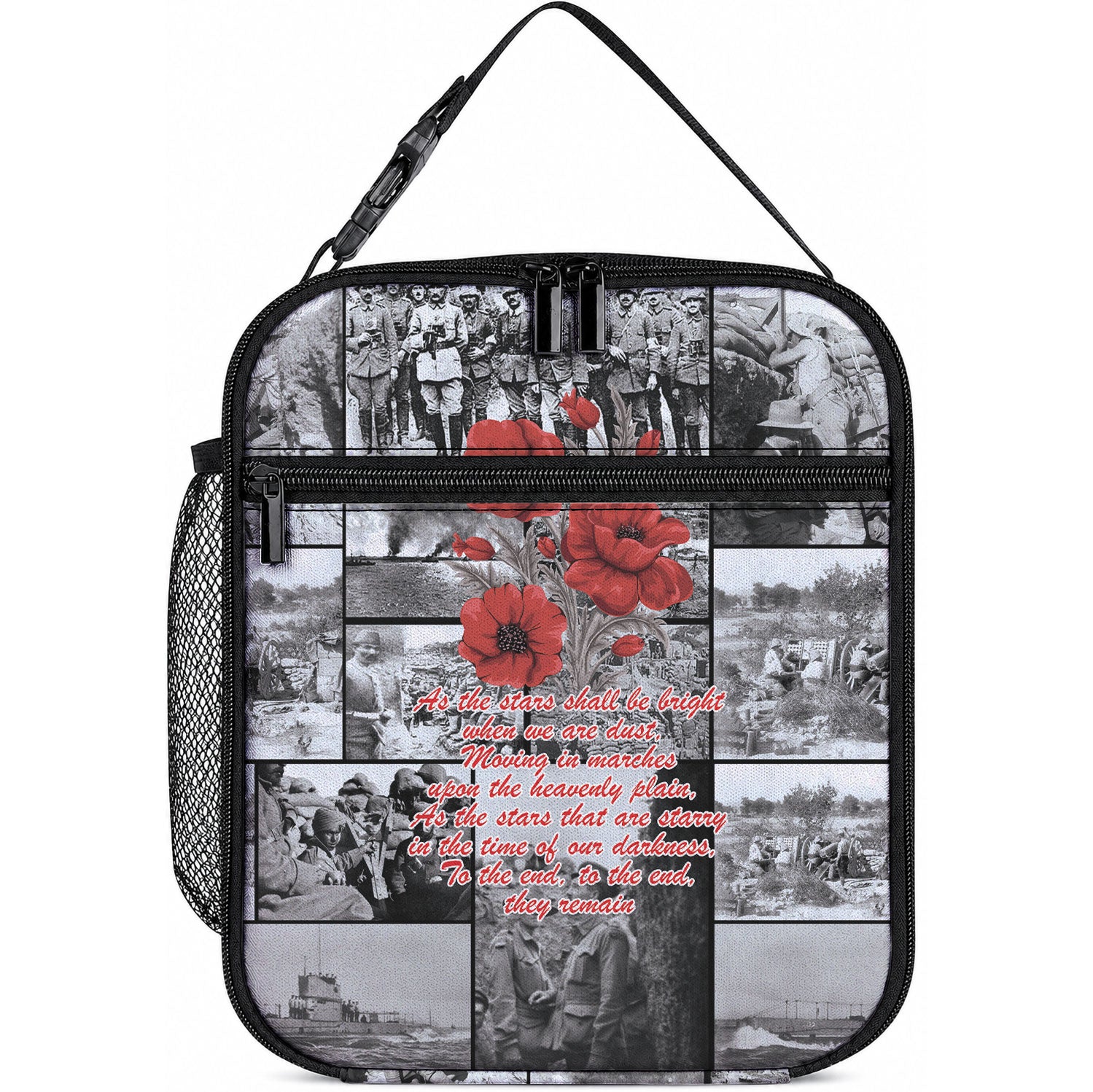 ANZAC Day Gallipoli Campaign Lunch Bag To The End They Remain LT9 10.2 × 8.3 × 4.3 inch Black - Polynesian Pride