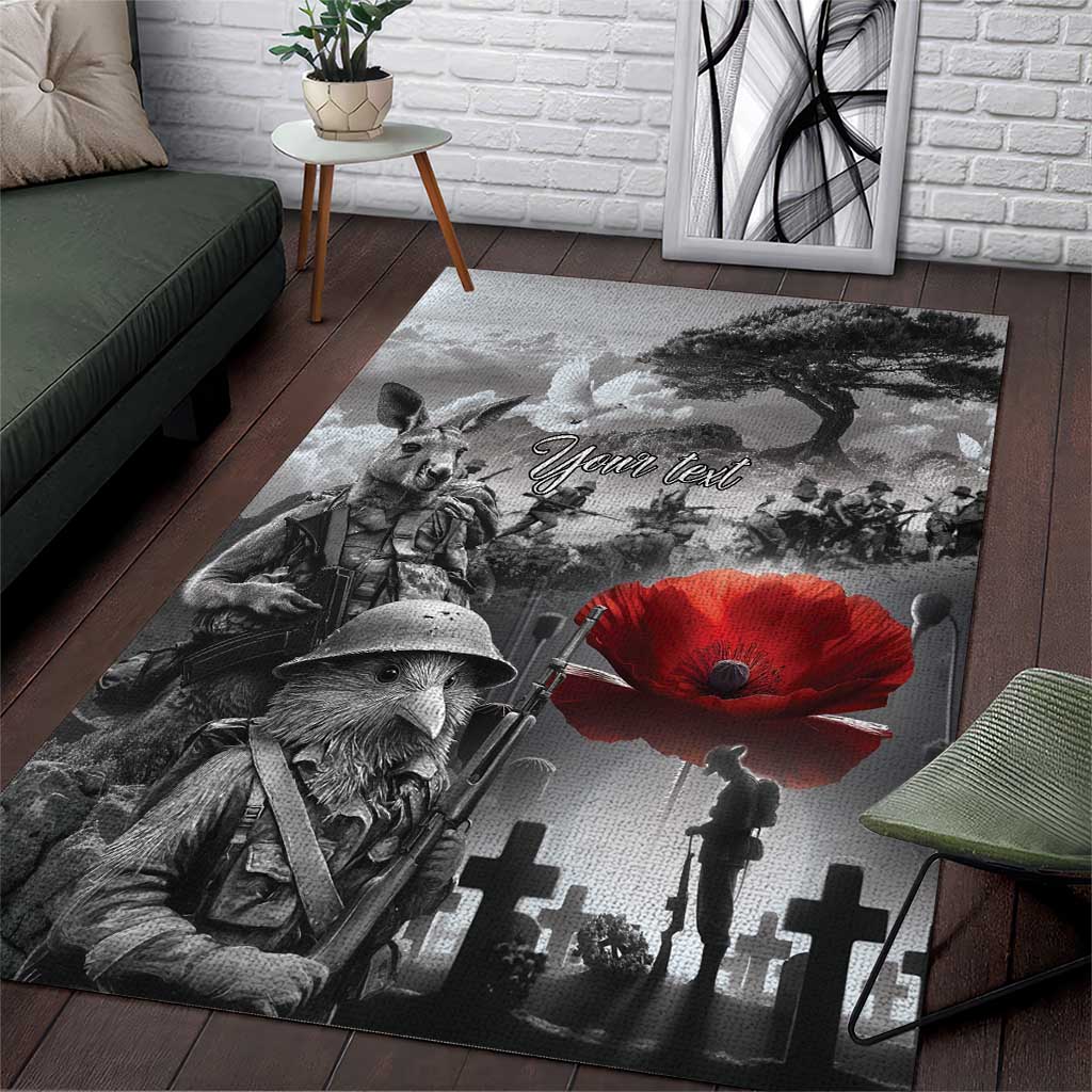 Black ANZAC Day The Battle of Lone Pine Area Rug Kiwi-Kangaroo Soldier Lest We Forget