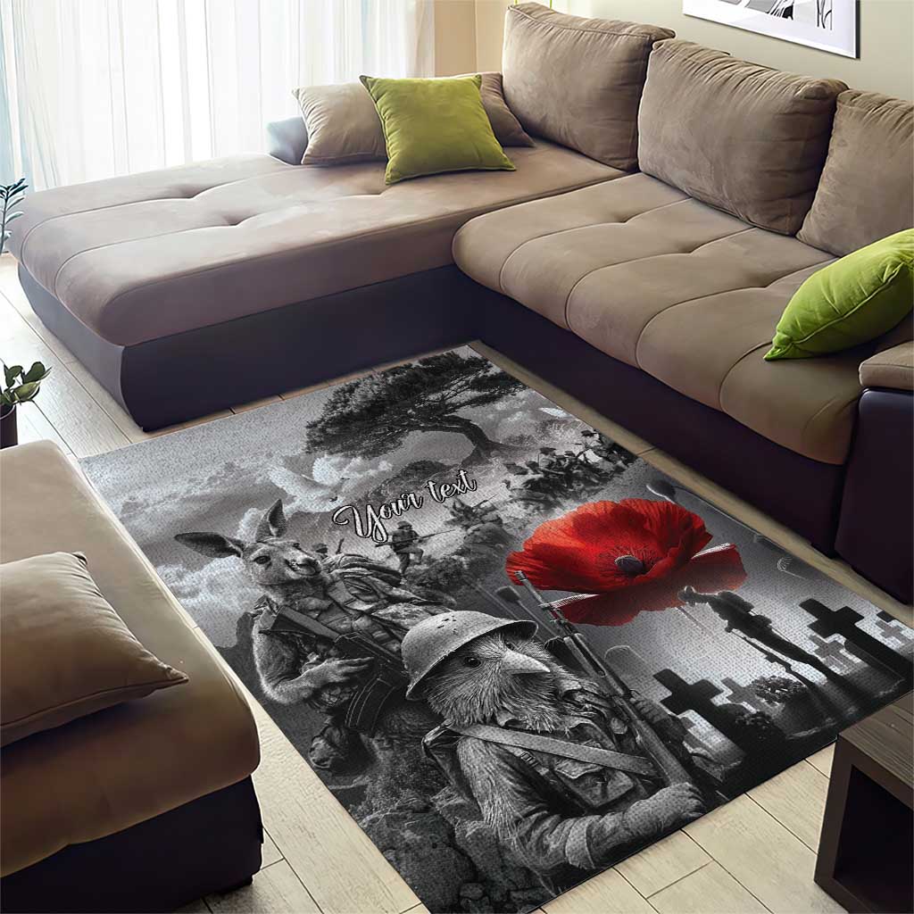 Black ANZAC Day The Battle of Lone Pine Area Rug Kiwi-Kangaroo Soldier Lest We Forget