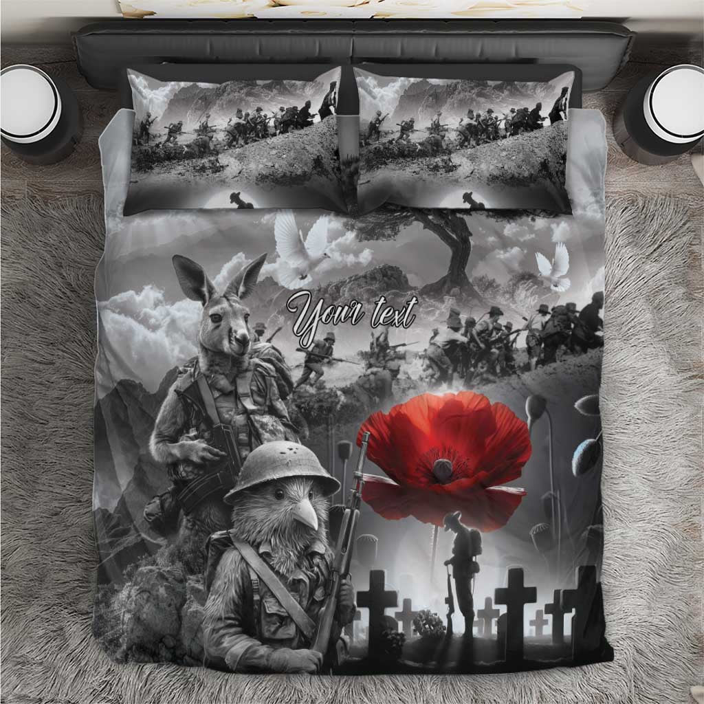 Black ANZAC Day The Battle of Lone Pine Bedding Set Kiwi-Kangaroo Soldier Lest We Forget