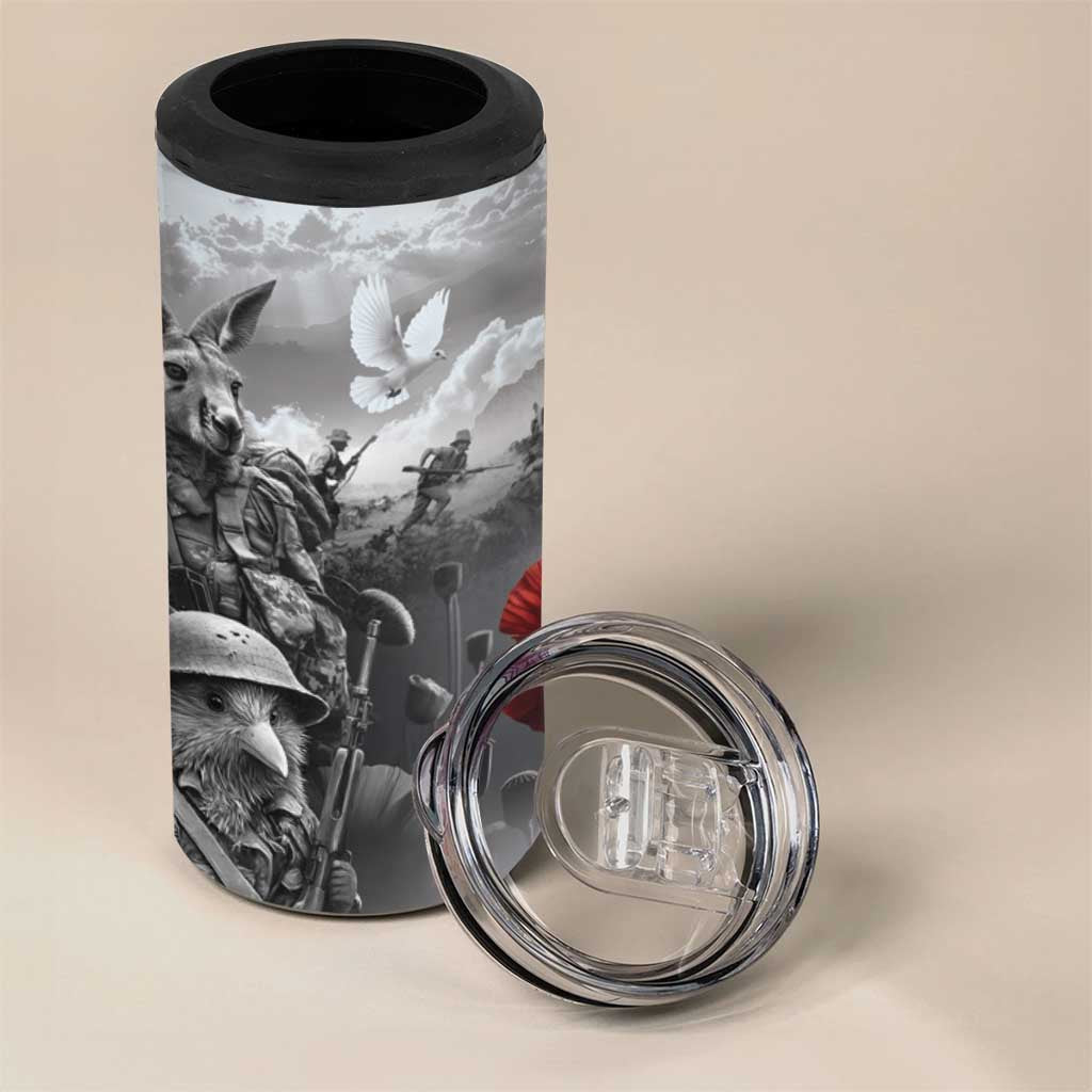 Black ANZAC Day The Battle of Lone Pine 4 in 1 Can Cooler Tumbler Kiwi-Kangaroo Soldier Lest We Forget