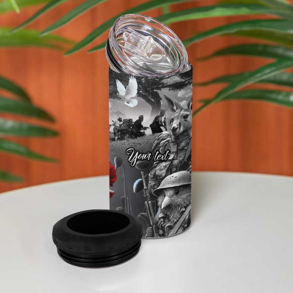 Black ANZAC Day The Battle of Lone Pine 4 in 1 Can Cooler Tumbler Kiwi-Kangaroo Soldier Lest We Forget