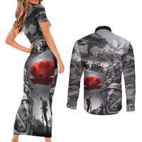 Black ANZAC Day The Battle of Lone Pine Couples Matching Short Sleeve Bodycon Dress and Long Sleeve Button Shirt Kiwi-Kangaroo Soldier Lest We Forget LT9 - Polynesian Pride