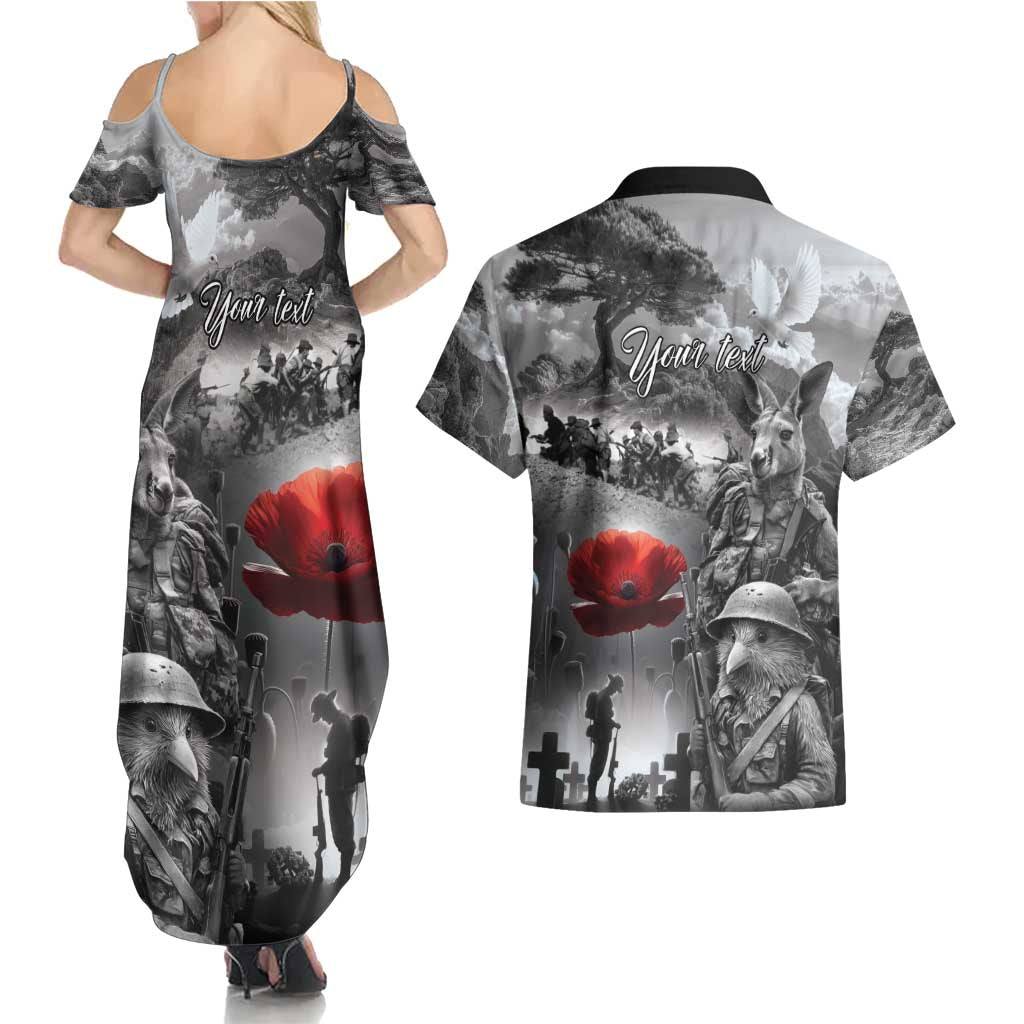 Black ANZAC Day The Battle of Lone Pine Couples Matching Summer Maxi Dress and Hawaiian Shirt Kiwi-Kangaroo Soldier Lest We Forget LT9 - Polynesian Pride