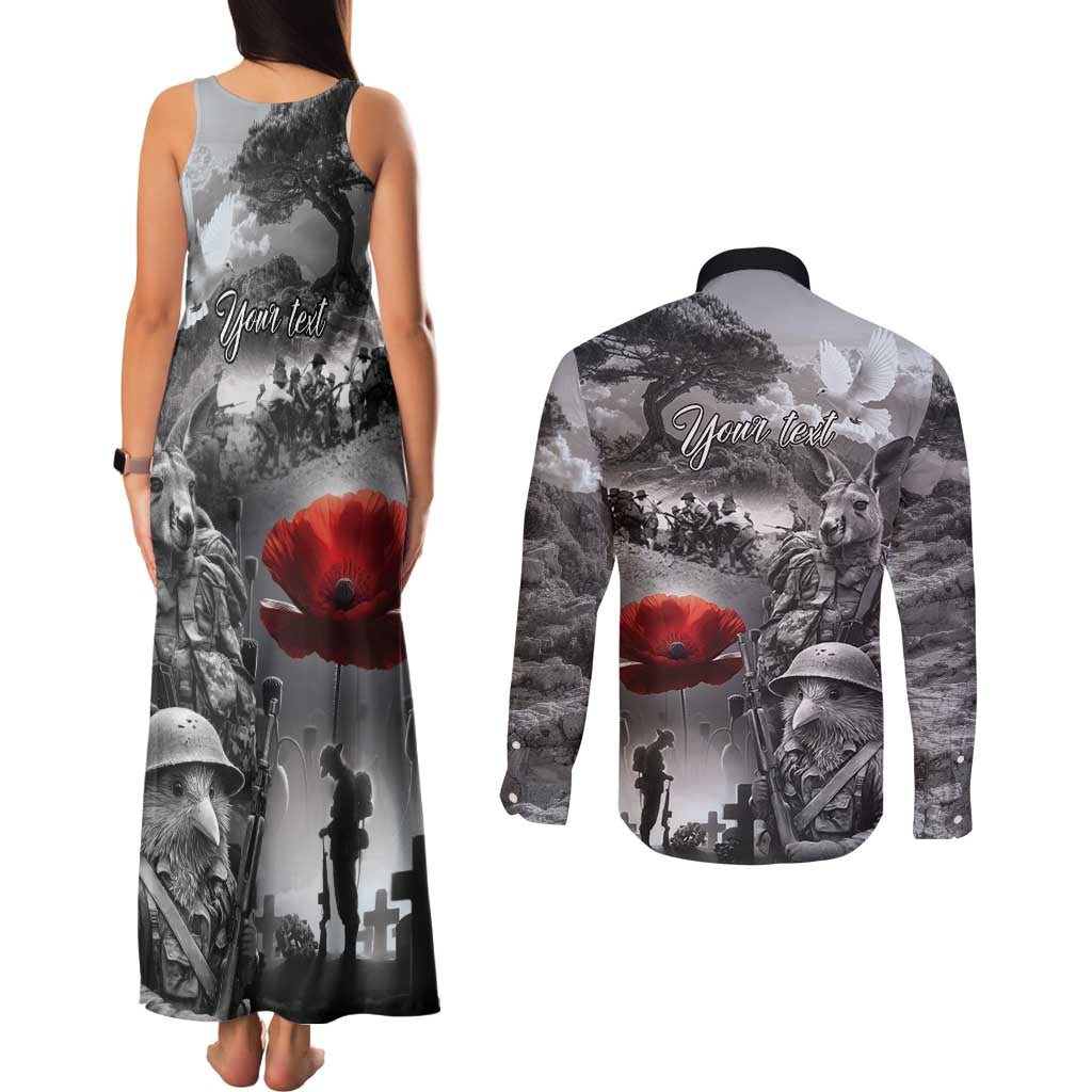 Black ANZAC Day The Battle of Lone Pine Couples Matching Tank Maxi Dress and Long Sleeve Button Shirt Kiwi-Kangaroo Soldier Lest We Forget LT9 - Polynesian Pride