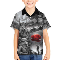 Black ANZAC Day The Battle of Lone Pine Family Matching Long Sleeve Bodycon Dress and Hawaiian Shirt Kiwi-Kangaroo Soldier Lest We Forget LT9 Son's Shirt Black - Polynesian Pride