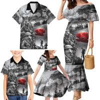 Black ANZAC Day The Battle of Lone Pine Family Matching Mermaid Dress and Hawaiian Shirt Kiwi-Kangaroo Soldier Lest We Forget LT9 - Polynesian Pride