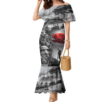 Black ANZAC Day The Battle of Lone Pine Family Matching Mermaid Dress and Hawaiian Shirt Kiwi-Kangaroo Soldier Lest We Forget LT9 Mom's Dress Black - Polynesian Pride
