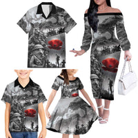 Black ANZAC Day The Battle of Lone Pine Family Matching Off The Shoulder Long Sleeve Dress and Hawaiian Shirt Kiwi-Kangaroo Soldier Lest We Forget LT9 - Polynesian Pride