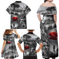 Black ANZAC Day The Battle of Lone Pine Family Matching Off Shoulder Maxi Dress and Hawaiian Shirt Kiwi-Kangaroo Soldier Lest We Forget