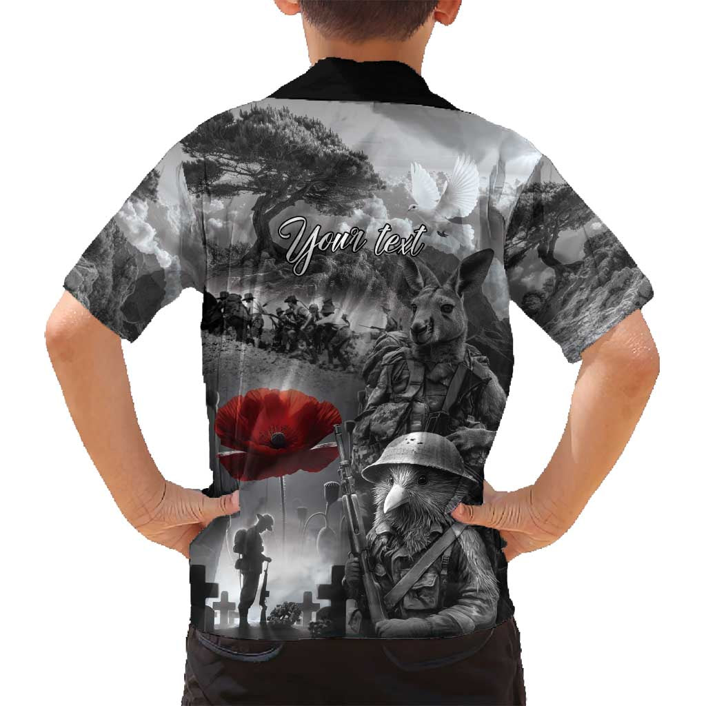 Black ANZAC Day The Battle of Lone Pine Family Matching Puletasi and Hawaiian Shirt Kiwi-Kangaroo Soldier Lest We Forget LT9 - Polynesian Pride