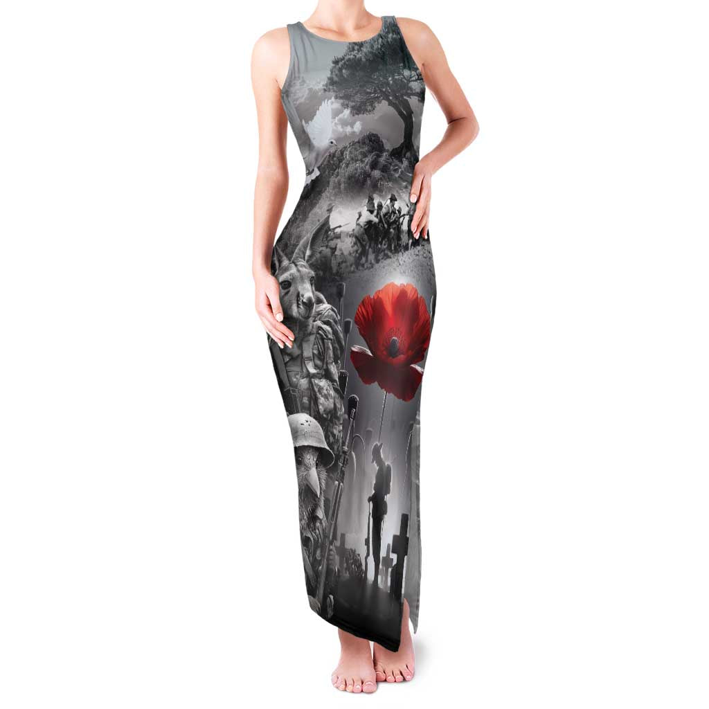 Black ANZAC Day The Battle of Lone Pine Family Matching Tank Maxi Dress and Hawaiian Shirt Kiwi-Kangaroo Soldier Lest We Forget