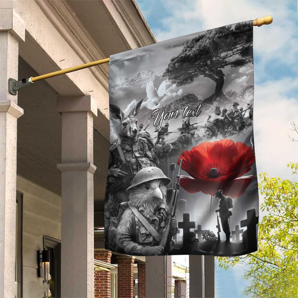 Black ANZAC Day The Battle of Lone Pine Garden Flag Kiwi-Kangaroo Soldier Lest We Forget