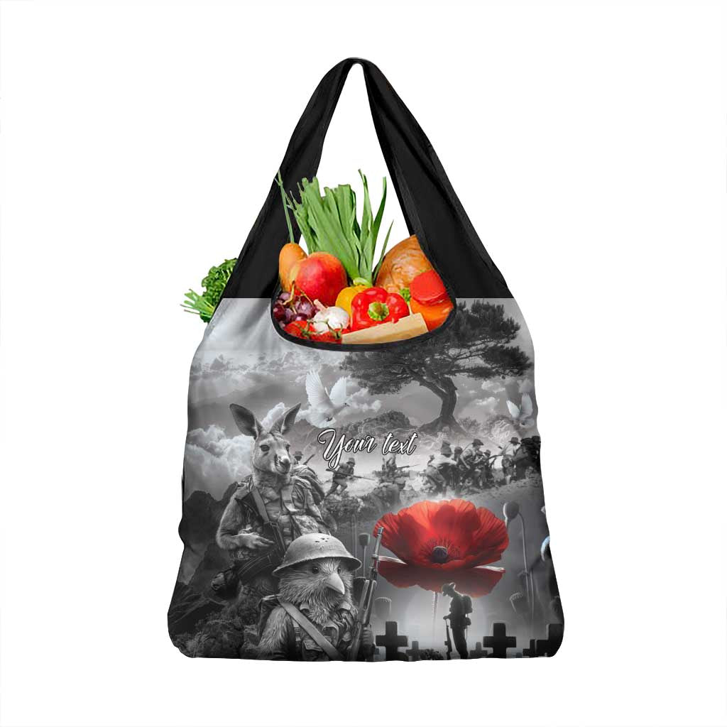 Black ANZAC Day The Battle of Lone Pine Grocery Bag Kiwi-Kangaroo Soldier Lest We Forget