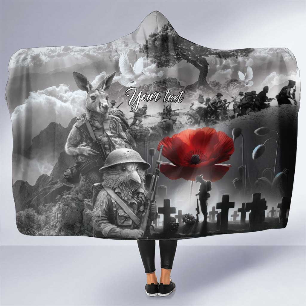 Black ANZAC Day The Battle of Lone Pine Hooded Blanket Kiwi-Kangaroo Soldier Lest We Forget
