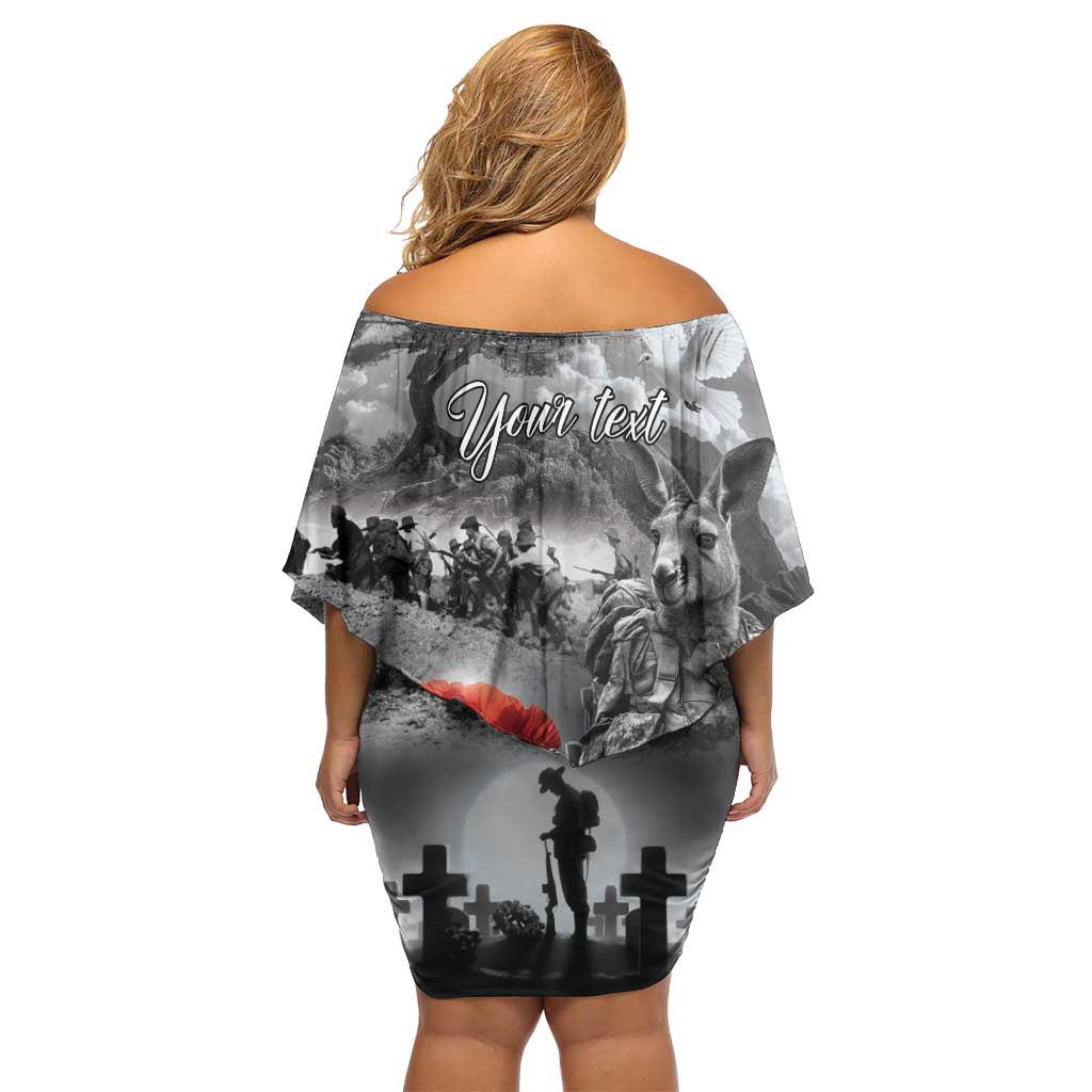 Black ANZAC Day The Battle of Lone Pine Off Shoulder Short Dress Kiwi-Kangaroo Soldier Lest We Forget