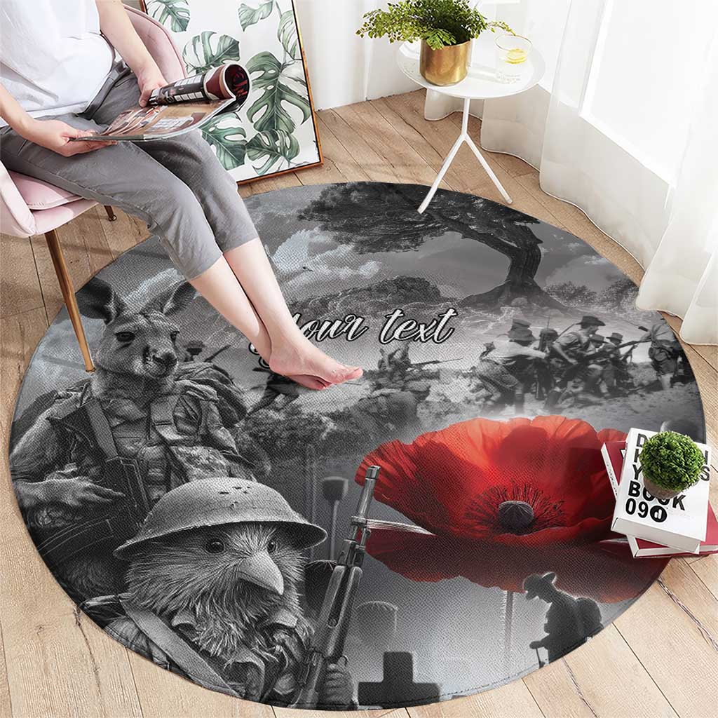 Black ANZAC Day The Battle of Lone Pine Round Carpet Kiwi-Kangaroo Soldier Lest We Forget