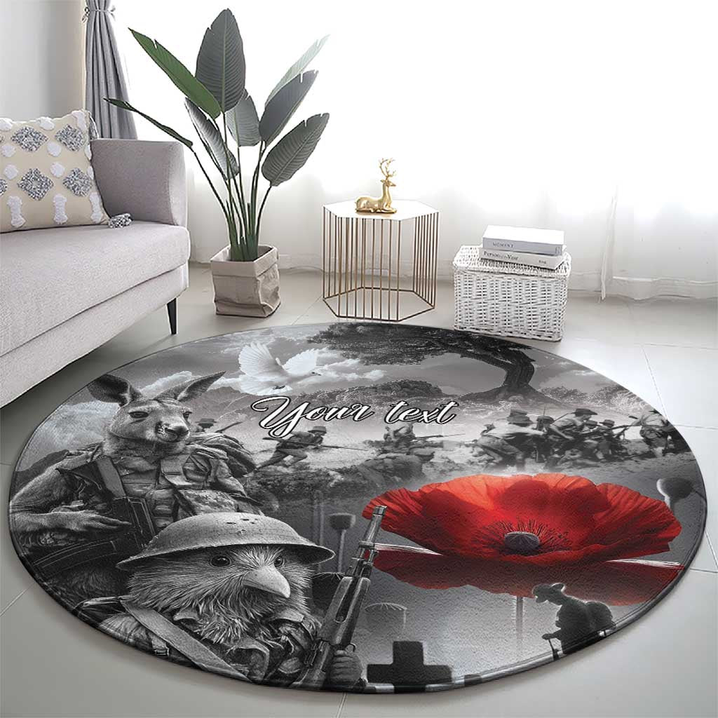 Black ANZAC Day The Battle of Lone Pine Round Carpet Kiwi-Kangaroo Soldier Lest We Forget