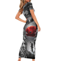 Black ANZAC Day The Battle of Lone Pine Short Sleeve Bodycon Dress Kiwi-Kangaroo Soldier Lest We Forget LT9 - Polynesian Pride
