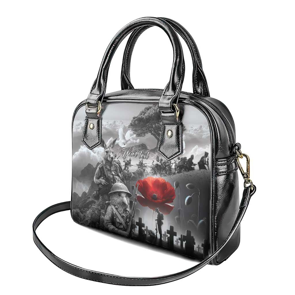 Black ANZAC Day The Battle of Lone Pine Shoulder Handbag Kiwi-Kangaroo Soldier Lest We Forget