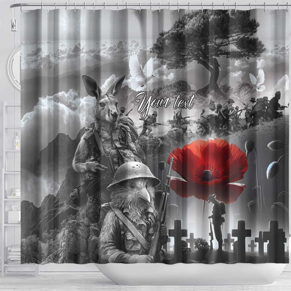 Black ANZAC Day The Battle of Lone Pine Shower Curtain Kiwi-Kangaroo Soldier Lest We Forget