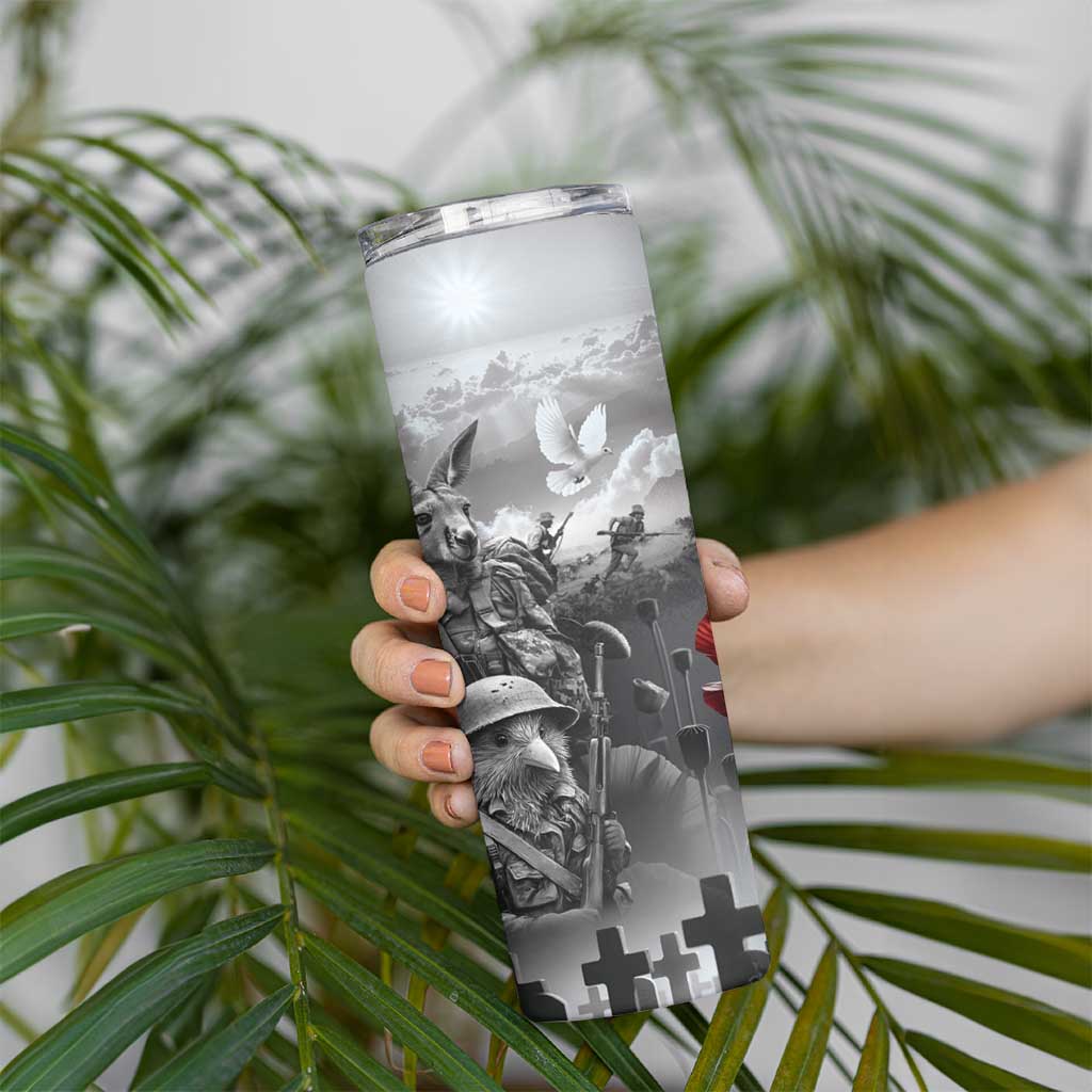Black ANZAC Day The Battle of Lone Pine Skinny Tumbler Kiwi-Kangaroo Soldier Lest We Forget LT9 - Polynesian Pride