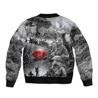 Black ANZAC Day The Battle of Lone Pine Sleeve Zip Bomber Jacket Kiwi-Kangaroo Soldier Lest We Forget