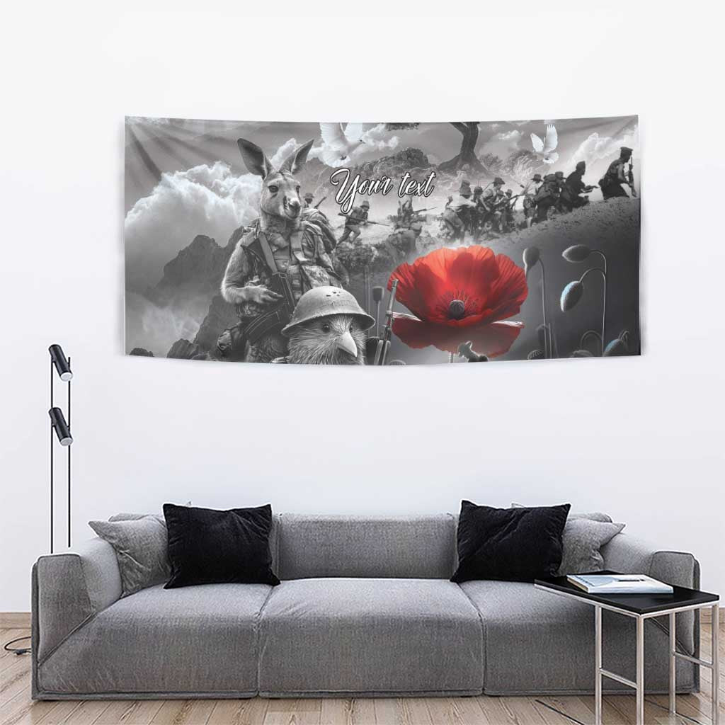 Black ANZAC Day The Battle of Lone Pine Tapestry Kiwi-Kangaroo Soldier Lest We Forget