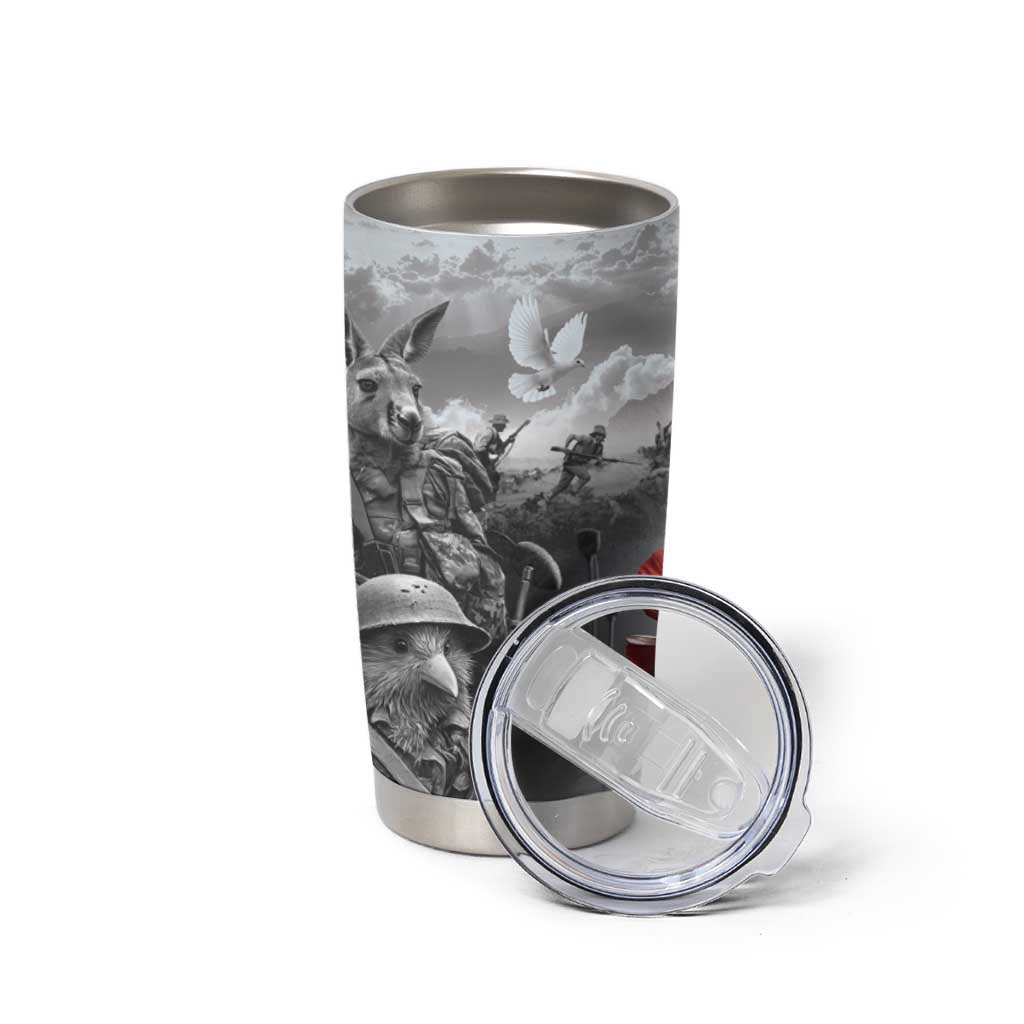 Black ANZAC Day The Battle of Lone Pine Tumbler Cup Kiwi-Kangaroo Soldier Lest We Forget