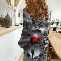 Black ANZAC Day The Battle of Lone Pine Women Casual Shirt Kiwi-Kangaroo Soldier Lest We Forget LT9 - Polynesian Pride