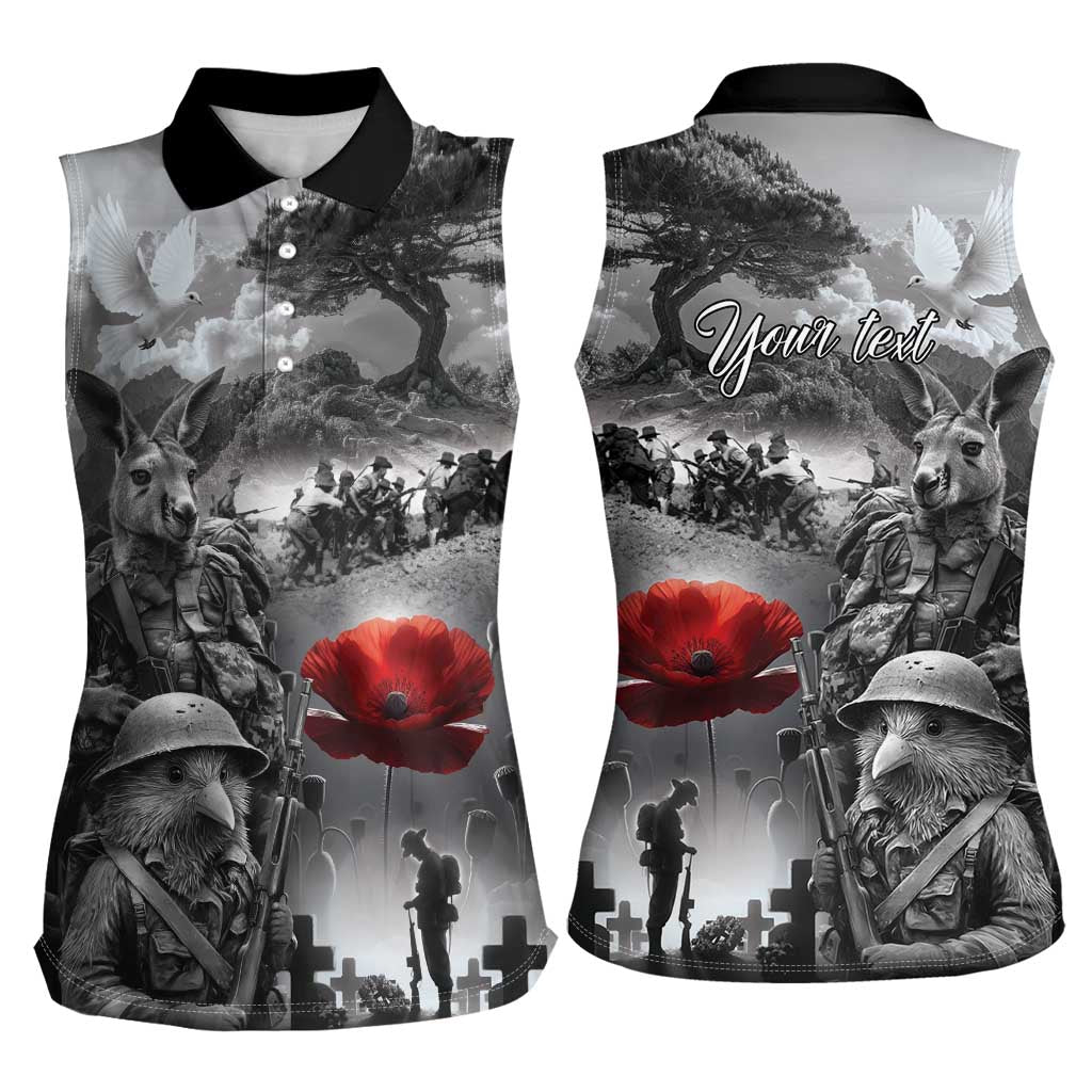 Black ANZAC Day The Battle of Lone Pine Women Sleeveless Polo Shirt Kiwi-Kangaroo Soldier Lest We Forget LT9 - Polynesian Pride