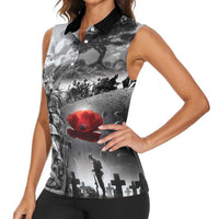 Black ANZAC Day The Battle of Lone Pine Women Sleeveless Polo Shirt Kiwi-Kangaroo Soldier Lest We Forget LT9 - Polynesian Pride
