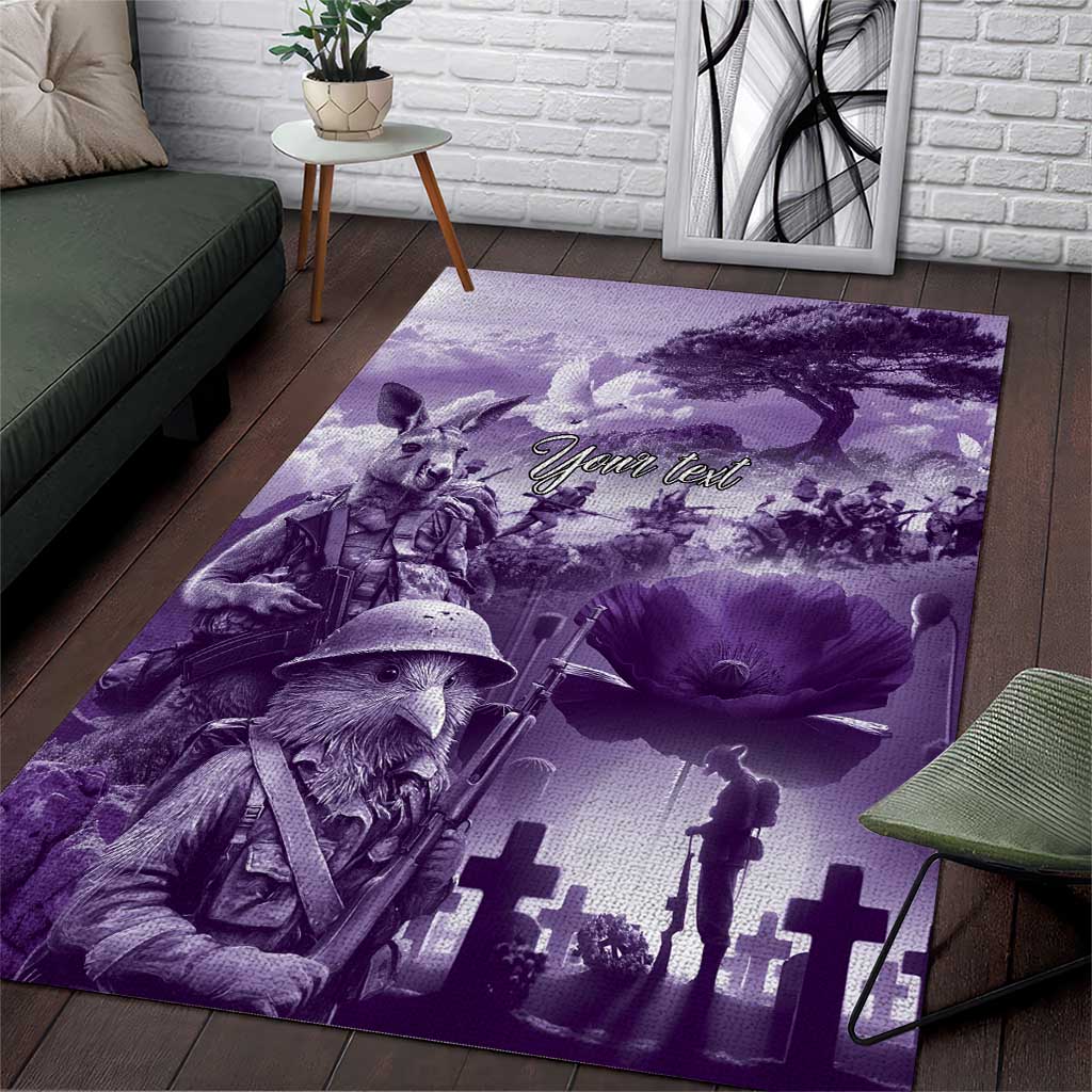 Purple ANZAC Day The Battle of Lone Pine Area Rug Kiwi-Kangaroo Soldier Lest We Forget