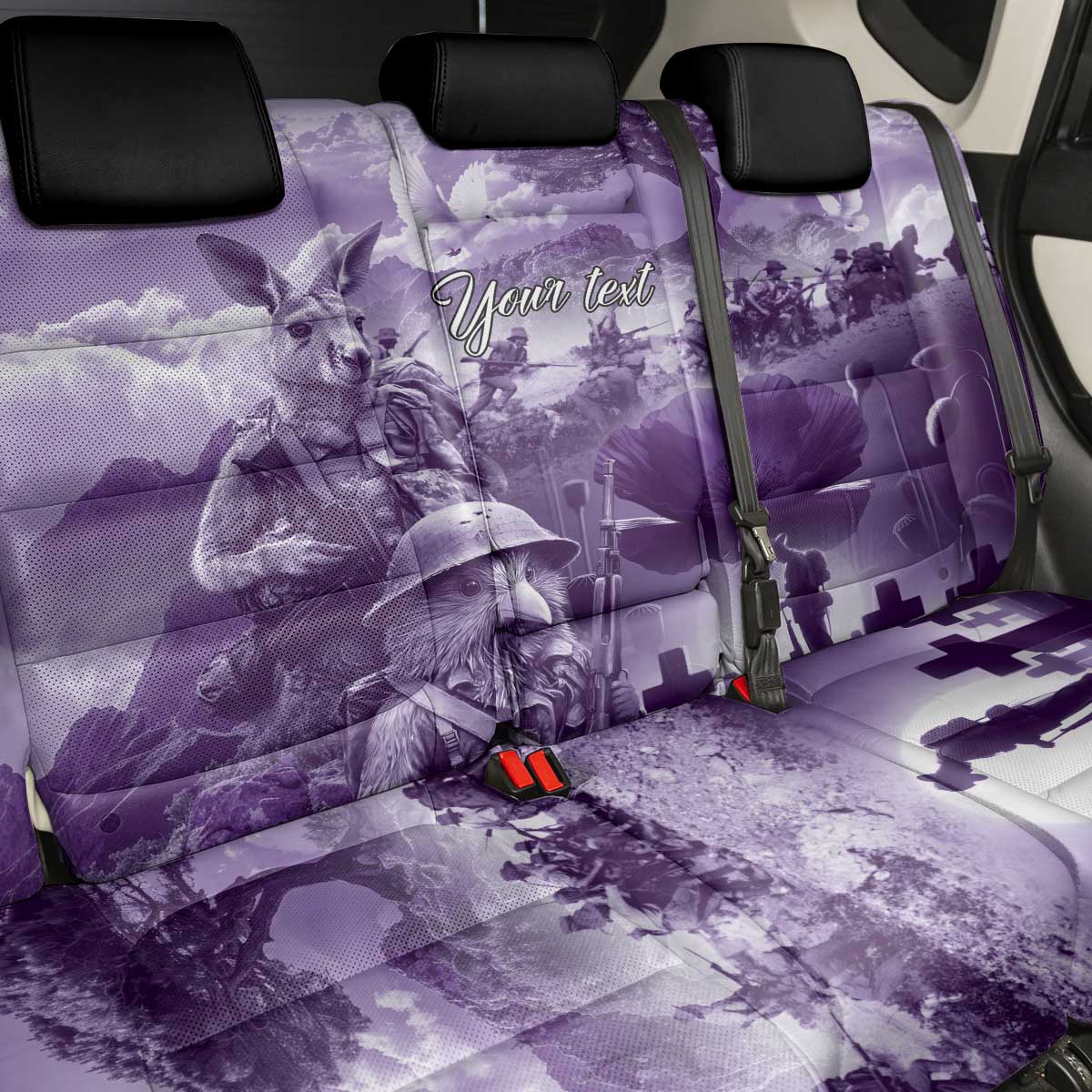 Purple ANZAC Day The Battle of Lone Pine Back Car Seat Cover Kiwi-Kangaroo Soldier Lest We Forget