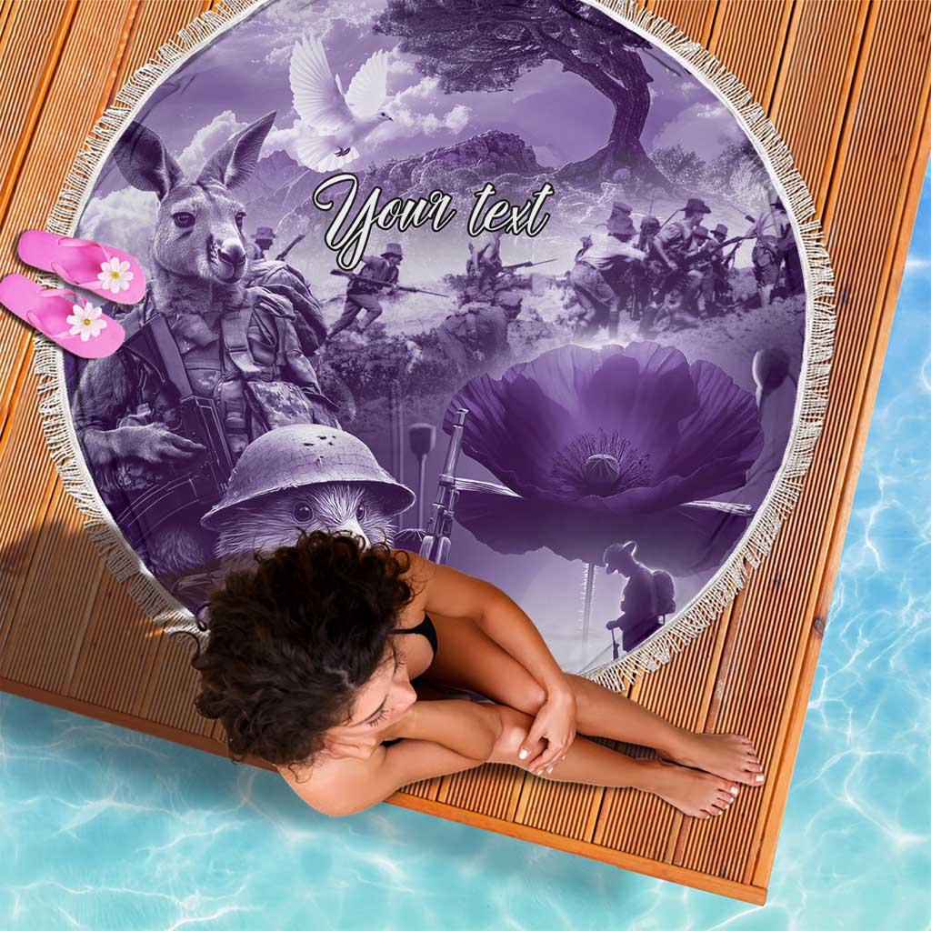 Purple ANZAC Day The Battle of Lone Pine Beach Blanket Kiwi-Kangaroo Soldier Lest We Forget