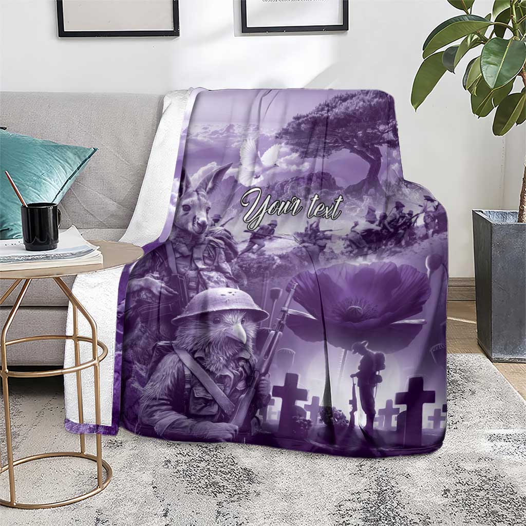 Purple ANZAC Day The Battle of Lone Pine Blanket Kiwi-Kangaroo Soldier Lest We Forget