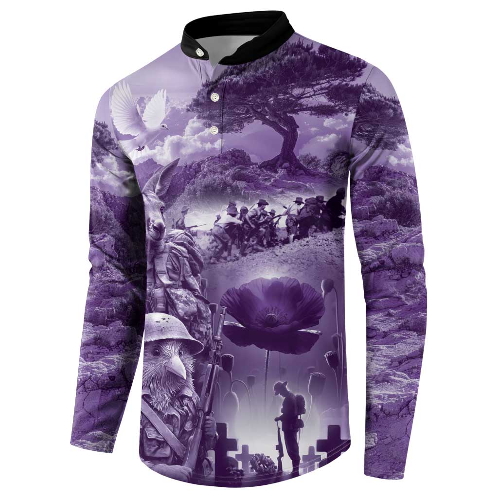 Purple ANZAC Day The Battle of Lone Pine Button Sweatshirt Kiwi-Kangaroo Soldier Lest We Forget